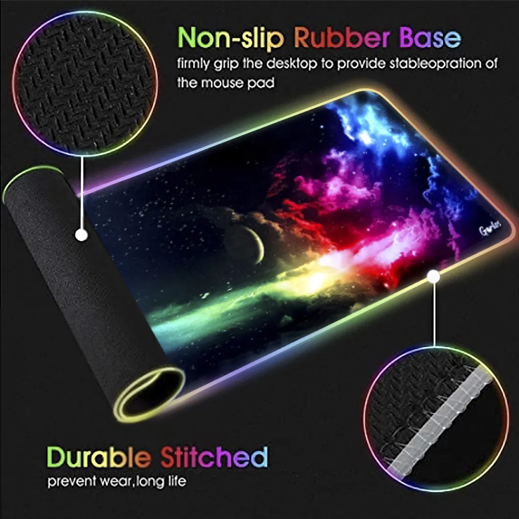 Gaming Mouse Pad Luminous RGB Gaming Keyboard Desktop Mouse Pad Anti-Slip Large Glowing Extended Soft Mouse Pad with Smooth Surface and Non-Slip Rubber Base